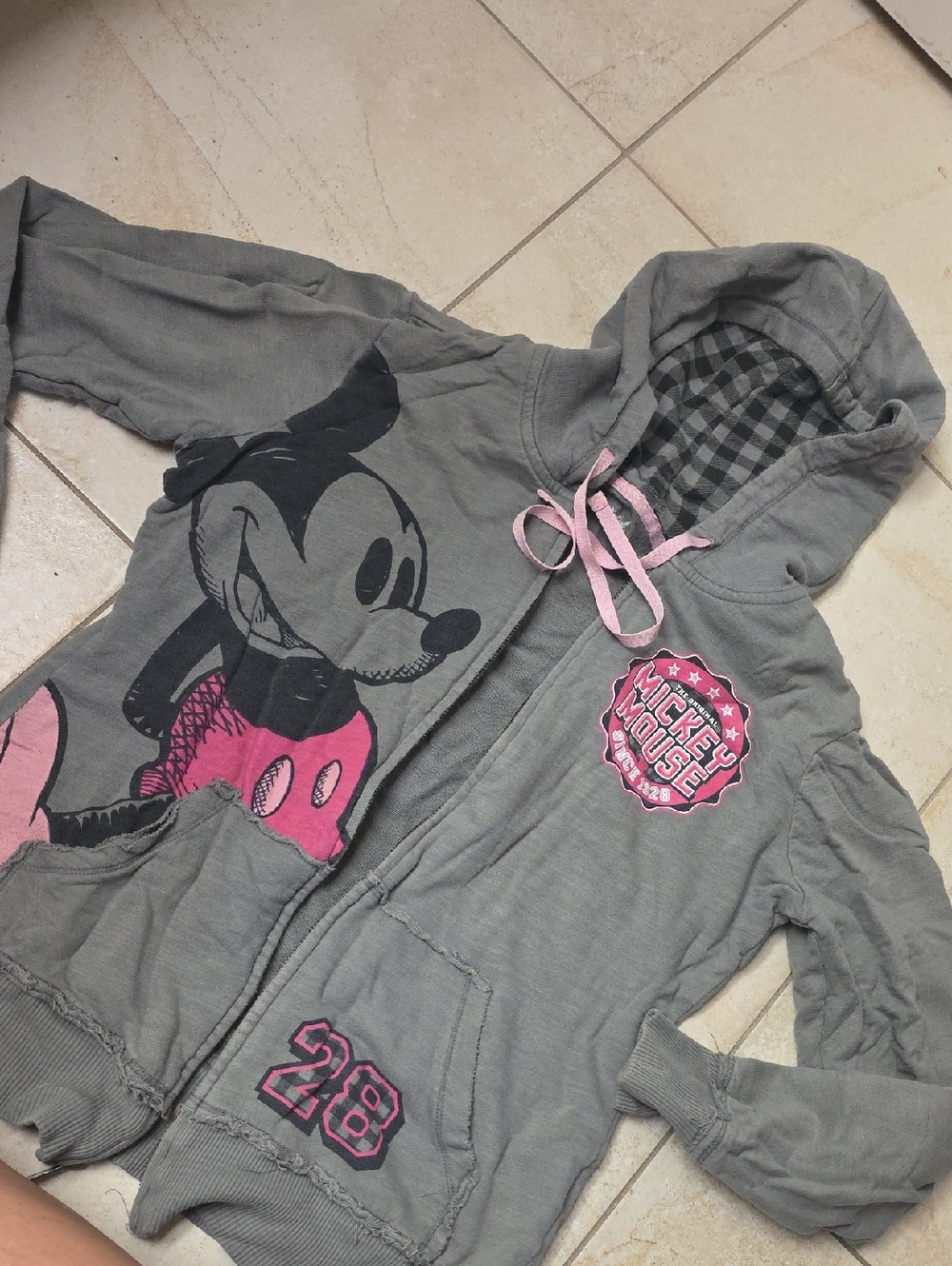 Disney Gray and Pink Mickey Mouse Hooded Zip Jacket